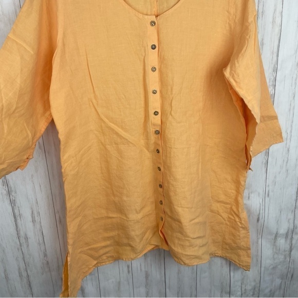 Soft Surroundings 100% linen orange button down size large - Picture 5 of 7